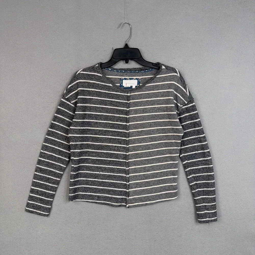 Anthropologie Sweater Womens Small Gray Striped Block Crew Neck Knit Pullover